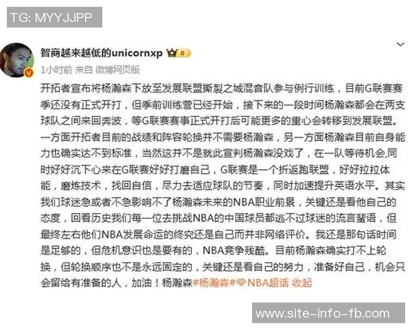 媒体人分析杨瀚森加盟G联赛的多重优势与前景展望